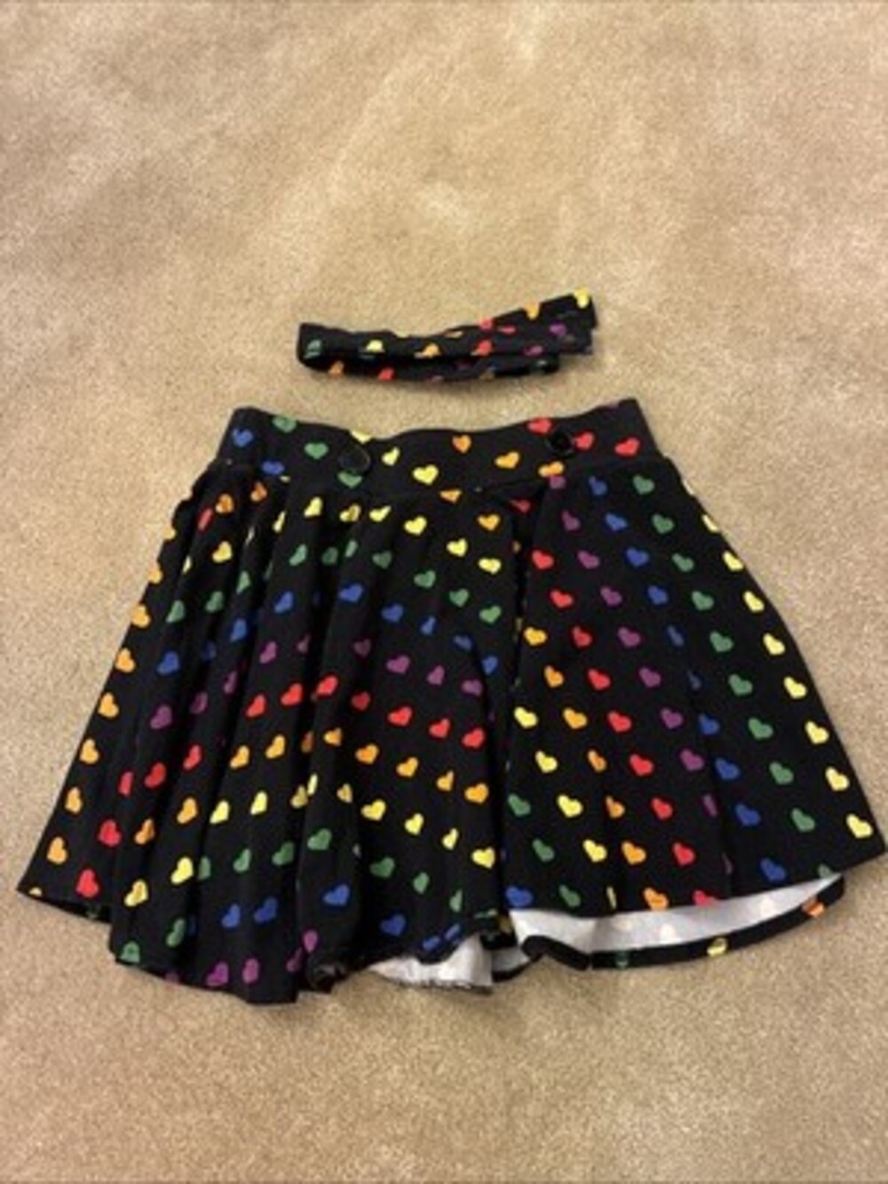 Body Rage Junior's Rainbow Hearts Skirt Colorful Size L 15.5” Total Length